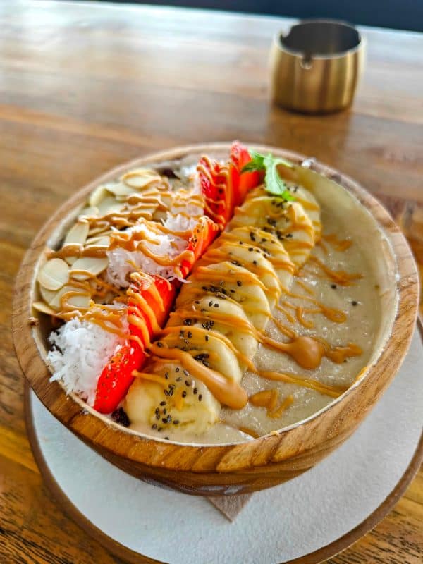 a peanut butter and banana smoothie bowl