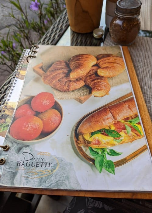 The menu at the Daily Baguette in Sanur