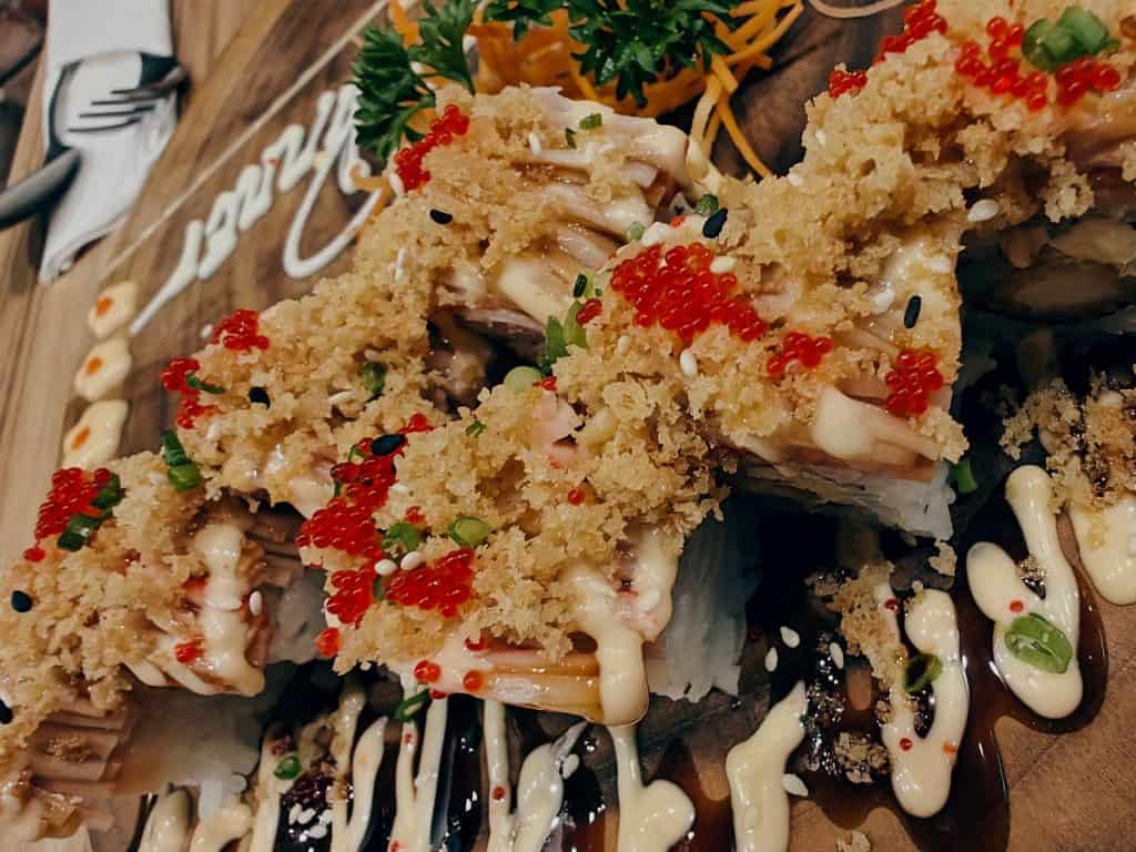 Plate of assorted sushi rolls at Nori restaurant in Sanur