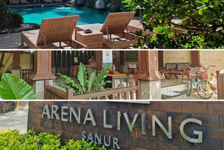 Cozy Arena Living space in Sanur with a turquoise water pool and a good ambiance.