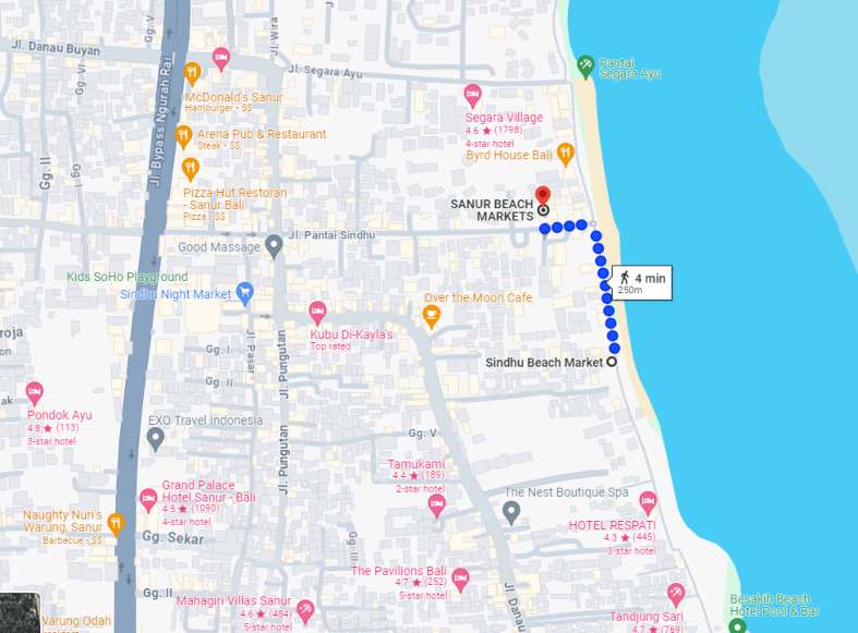 a google map showing directions between markets