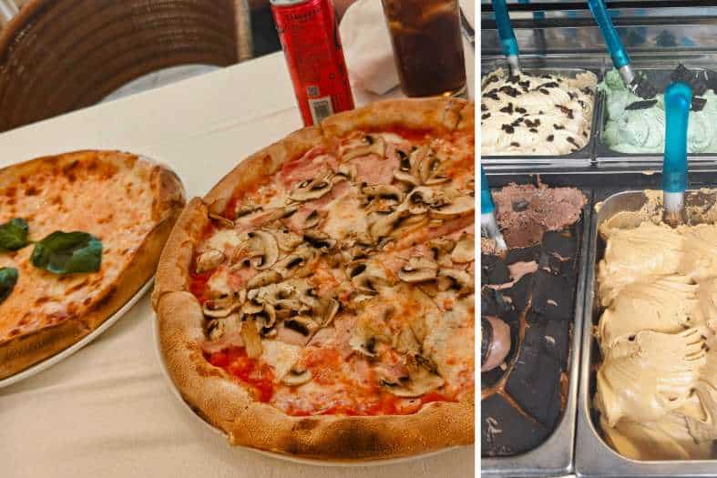 Pizza and ice cream at Massiomos