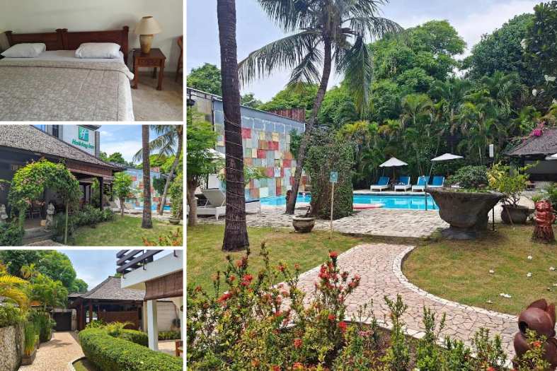 a collage of palm garden sanur images