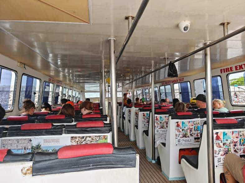 the isnside of a rocky fast boat in sanur Indonesia. What to expect when you are travelling from Sanur to Nusa Lembongan
