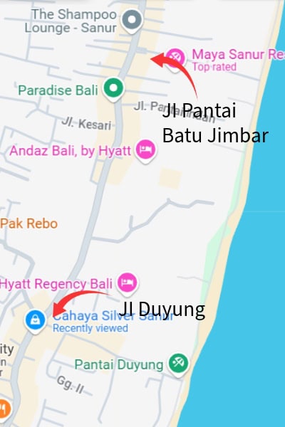 Central Sanur paths to the beach