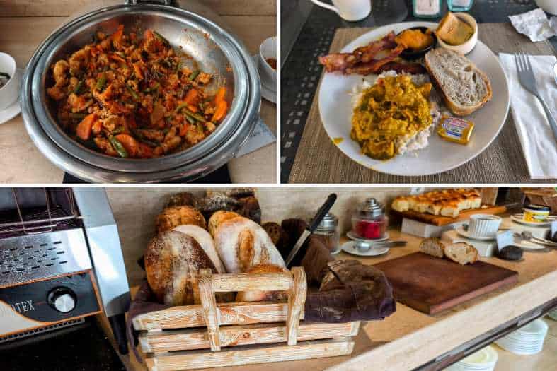 a collage of breakfast scenes at Sanur Resort Watujimbar