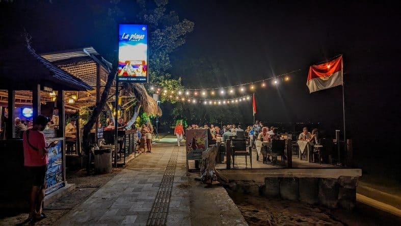 eating at a beachside restaurant in Sanur