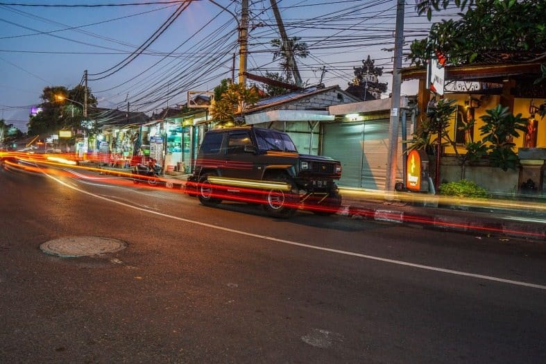 a car in sanur in the evening